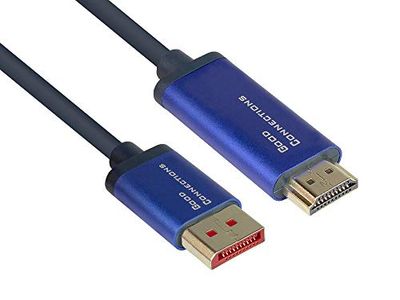 Good Connections SmartFLEX DisplayPort 1.4 naar HDMI 2.0-kabel - 4K UHD @60Hz RGB / 4:4:4 - koperen geleider, aluminium behuizing - zeer flexibel - donkerblauw - PVC-mantel - 5 m, 4860-SF050B