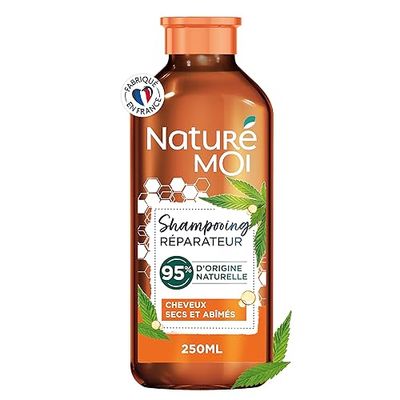 Naturé Moi - Shampooing Réparateur - Cheveux Secs et Abîmés - Shampooing Sans Sulfate - Aux Céramides Végétales et à l'huile de Chanvre Bio - 95% d'Origine Naturelle - 250 ml - Fabriqué en France