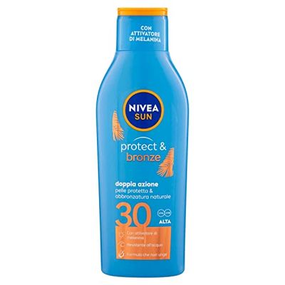 NIVEA SUN Latte Protect & Bronze FP 30 200 ml, krem do opalania 30 do złotej, intensywnej i równomiernej opalenizny, ochrona przeciwsłoneczna 30 z aktywatorem melaniny