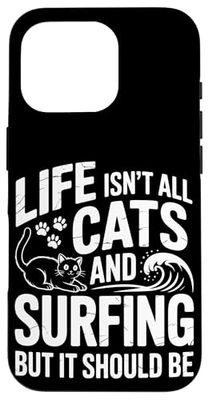 Cats And Surfing Funny Surfer Surfing Case for iPhone 16 Pro