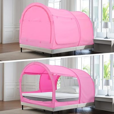 Alvantor Bedluifel bedtenten droomtenten privacy ruimte enkele maat slaaptenten binnen pop-up draagbare frame gordijnen ademend roze huisje (matras niet inbegrepen) Verminderend licht