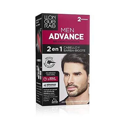 Llongueras Men'S Advance Hair Dye, 2 I 1 Hår, Skägg Och Mustasch (2 Moreno)
