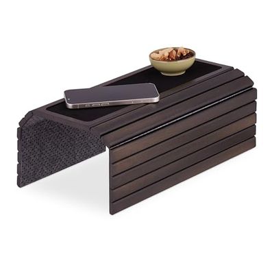 Relaxdays Arm, Armrest, Bamboo, Table for Couch, WXD: 42 x 34 cm, Sofa Tray, Foldable, Brown, 1 x 42 x 34 cm