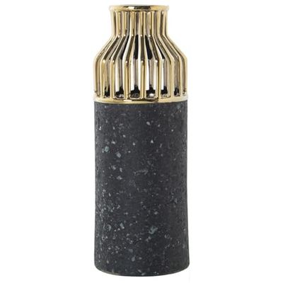 Alexandra House Living Vaas, goud, donkergrijs, keramiek, 13 x 13 x 31 cm
