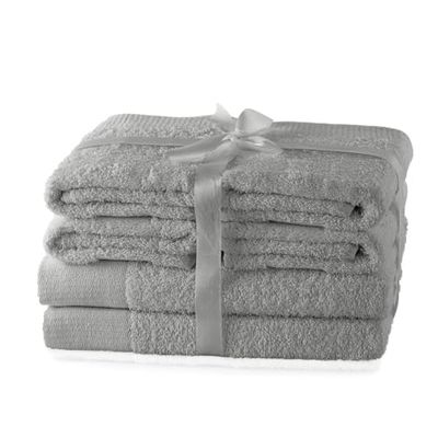 AmeliaHome Lot de 4 Serviettes en Acier 50 x 100 cm et 2 Serviettes de Bain 70 x 140 cm 100% Coton Absorbant qualité Argent Gris Amari