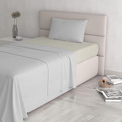 Italian Bed Linen Ensemble de draps de lit “Natural Colour”, Gris Clair/Crème, 1 Place et demie