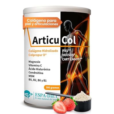 ESPADIET Colágeno Hidrolizado Puro con Magnesio, Ácido Hialurónico, Condroitina, MSM, Vitamina C y B1, B2, B5, B6 -Articulaciones Fuertes y Piel Sana - Colágeno en Polvo, Péptidos Hidrolizados - 300gr