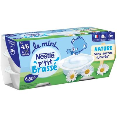 Nestlé Bébé - P'tit brassé mini nature sans sucres ajoutés - dès 4/6 mois - 6 x 50g