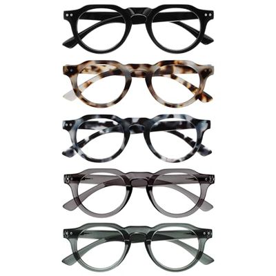 OPULIZE RIO Set da 5 Occhiali da Lettura Anti Luce Blu - Montatura Bordo Superiore Piatto - Nero, Marrone, Blu Maculato, Verde, Grigio - BBBBB53-12367 - +3.50