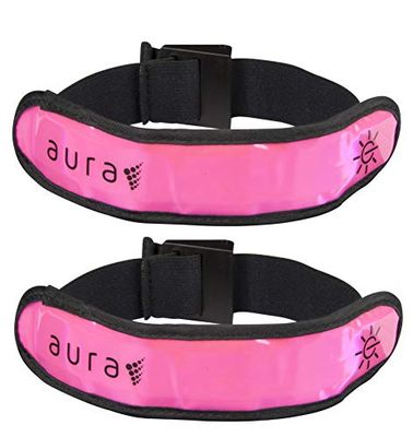 Aura Running Armband, Confezione da 2 Strisce LED ad Alta visibilità. Unisex-Adulto, Rosa, Taglia Unica