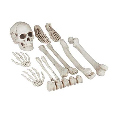 Relaxdays dekorativa ben, 12 delar set, halloween, utomhus och inomhus, ben, dödskalle & skeletthänder, skräckdekoration, XXL, vit, standard