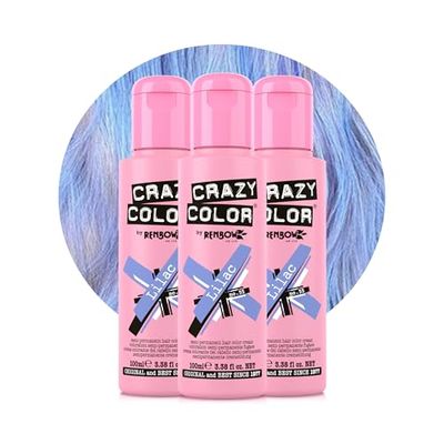 Crazy Color Pastel Lilac Semi-Permanent Trio Hair Dye. Highly Pigmented Blueish Lilac Conditioning & Oil Nourishing Vegan Formula | No Bleach or Ammonia | 300ml
