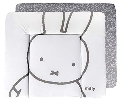 roba Skötbädd Miffy® - 85 x 75 cm - Skötbädd PU-belagd - Avtorkningsbart skötbäddsöverdrag - med kaninmotiv - Vit/Grå