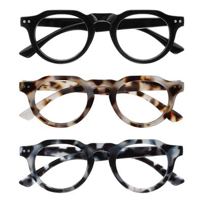 OPULIZE RIO Set da 3 Occhiali da Lettura Anti Luce Blu - Montatura con Bordo Superiore Piatto - Nero, Marrone e Blu Maculato - Uomo e Donna - BBB53-123 - +2.50