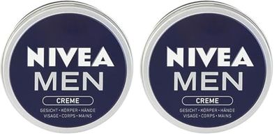 NIVEA MEN Crème Visage - Corps - Mains, crème multi-usages au parfum masculin format boîte alu, soin hydratant 3-en-1 à la texture non grasse, Sans parfum, 150 ml (Lot de 2)