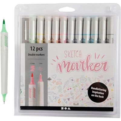 Colortime 37380 Sketch Double Marker 12 Pieces 1mm / 2-5mm Line Width Multi-Coloured
