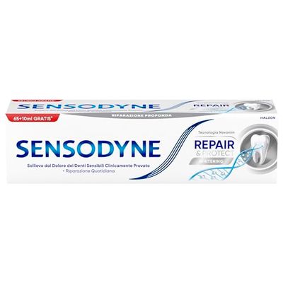 Sensodyne Repair&Protect Whitening, Dentifricio per Denti Sensibili Effetto Sbiancante*, Ripara Rinforza e Protegge, Gusto Menta Fresca, 75ml