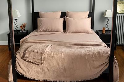Drap Housse Cap Ferret Coton Lavé, 180cm x 200cm, Galet