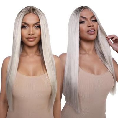 The Serena Perruque lace front lisse et lisse Blond cendré clair