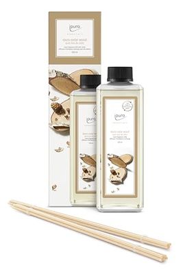 ipuro ESSENTIALS Ambientador de madeira de cedar recarregável, conjunto de ambientadores de alta qualidade para um clima quente e temperado, design ecológico, transparente, 500 ml