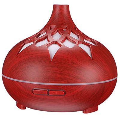 SIXTOL Palm Aroma Difuzer 500 ml, ultrasone luchtbevochtiger, voor luchtbevochtiging en geur van thuis, slaapkamer, kantoor, aromatherapie, voor etherische oliën (rood hout)