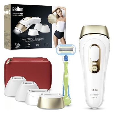 Braun Luz Pulsada Silk-expert Pro 5 PL5382 IPL, Eliminación Del Vello En Casa, Funda, Maquinilla De Depilación Venus, 4 Cabezales