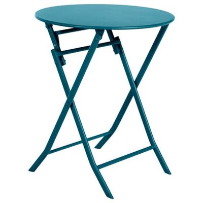 Hespéride - Table de Jardin Pliante Ronde Greensboro Bleu Canard - 2 Places - Acier Traité Epoxy Traitement Antirouille Renforcé