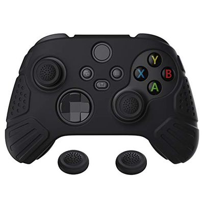 eXtremeRate PlayVital Guardian Edition Black Ergonomic Soft Anti-slip Controller Silicone Case Cover, Rubber Protector Skins with Black Joystick Caps for Xbox Series S and Xbox Series X Controller