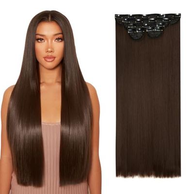 Lullabellz Super Thick Statement Straight Clip In Hair Extensions 5-Piece, 26-Inch Length, Chocolate Brown