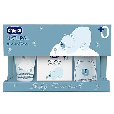 CHICCO Natural Sensation zestaw kosmetyków z kąpielą szampon bez łez 200 ml i kremem do ciała 150 ml dla dzieci i wody kolońskiej 100 ml, pomysł na prezent