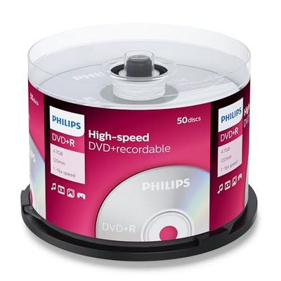 Philips DVD+R - Espaços em branco (4,7 GB de Data/120 minutos de vídeo, gravação de 16 x alta velocidade, eixo de 50)