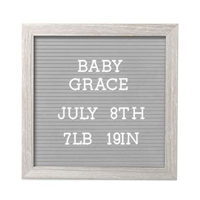 Pearhead Tableau aux lettres de 25,4 x 25,4 cm, tableau de message pour chambre d'enfant, panneau d'étape ou annonce de bébé, panneau de naissance à l'hôpital, cadeau pour bébé fille ou garçon, gris