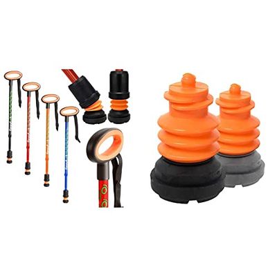 Flexyfoot Oval Handle Walking Stick – Red – Improves Safety, Grip & Reduces Shocks & Jarring – Replacement Foot - Black