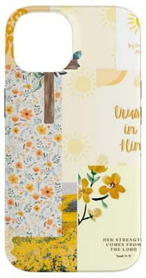 Croix chrétienne esthétique jaune fleur foi Coque pour iPhone 14