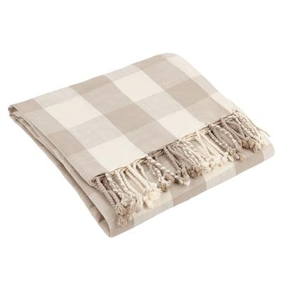 Yard Chesil rutig tofsad 100% bomullsöverdrag – naturlig – 130 x 170 cm