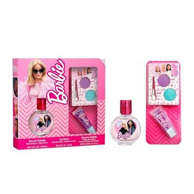 Barbie Kids Makeup & Perfume Gift Set – Includes Eau de Toilette (30ml), Lip Gloss, Eye Shadow Palette + Brush – Vegan, Dermatologically Tested & FSC Certified – Safe Beauty Set for Girls