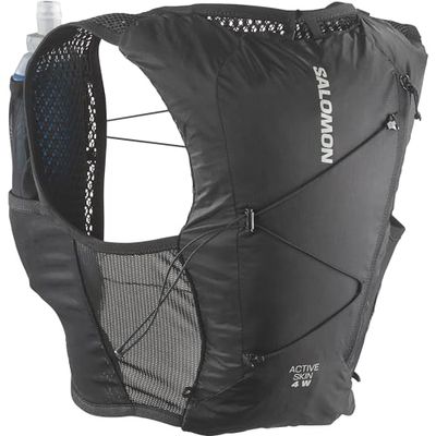 Salomon Active Skin 4 Vrouwen Trail Running Hiking Hydratatie Vest Met Flessen Inbegrepen, 4L, Ontworpen voor Vrouwen, Gemakkelijke Hydratatie en Geoptimaliseerde Opslag, Zwart, S