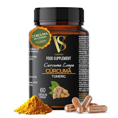 Cúrcuma en Cápsulas, Extracto de Curcumina, 60 Cápsulas - 2 meses de duración, Turmeric antiinflamatorio para Vitalidad y Bienestar Diario, Vitaminas Naturales - VS essentials (60 cap.)