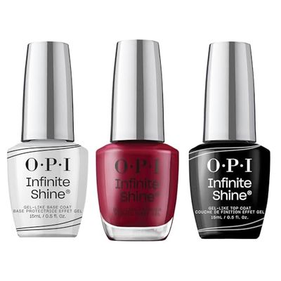 OPI Infinite Shine Long-wear Nail Polish, Gel-Like Nail Varnish with no UV lamp needed, 3-Step System for up to 11 days of vibrant colour, Base Coat & Nail Polish & Top Coat, Malaga Wine, 3x 15ml