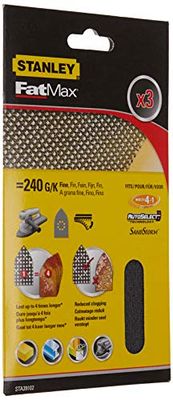 STANLEY STA39102-XJ 3 hojas de lija malla 1/4 (115x140mm) para multilijadoras, con velcro. Grano 120, Gris