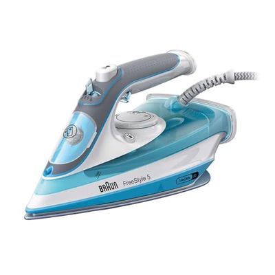 Braun Household Braun FreeStyle 5 SI 5006 BL-Plancha Suela FreeGlide 3D, Vertical, 2600 W, Golpe de Vapor 180 g/min, depósito de Agua de 300 ml, Color Azul