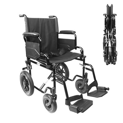 PEPE Mobility - Sedia a Rotelle Pieghevole Leggera da Trasporto (Robusta Struttura in Acciaio), Carrozzina per Disabili ed Anziani, Compatto e Richiudibile