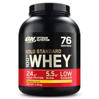 Optimum Nutrition Gold Standard Whey Muscle Building and Recovery Protein Powder With Naturally Occurring Glutamine and Amino Acids, Banana Cream, 76 Servings, 2.28kg, Packaging May Vary