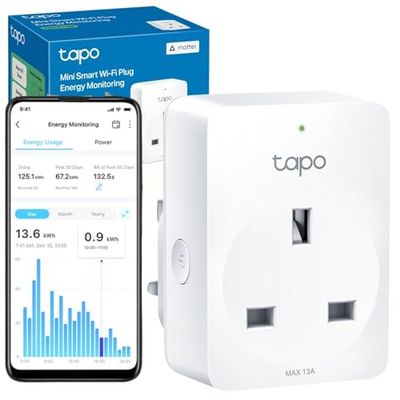 Tapo Mini Wi-Fi Smart Plug, Matter Certified Energy Monitoring, Voice Remote Control, Works with Alexa, Schedule & Timer, Simulated Home Presence, Alexa Plug (Tapo P110MA)