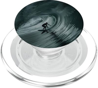 Surfer Riding Barrel Of Massive Teal Wave Acción Shot PopSockets PopGrip para MagSafe