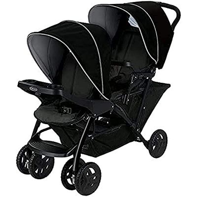 Graco Stadium Duo broers en zussen wagen, dubbele wagen, 0-15 kg, grote opbergmand, incl. snacktabletten, verstelbare rugleuningen, inklapbaar, vrijstaand, ook te gebruiken met babyzitje, zwart/grijs