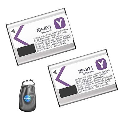Amsahr® ValuePack (2 conteggi): batteria di ricambio per fotocamera digitale e videocamera per Sony NPBY1, Action Cam Mini HDR-AZ1, HDR-AZ1VB, HDR-AZ1VR, con custodia per accessori lenti