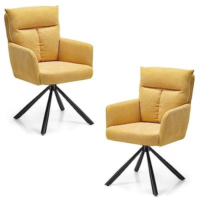Stella Trading Lot de 2 Sofia avec Structure en métal Noir et Housse en Microfibre, Jaune – Chaises Confortables pour Salle à Manger et Salon