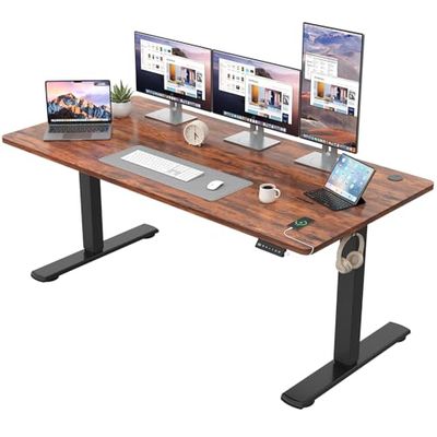 JUMMICO Bureau réglable en Hauteur - Plateau de Table Complet - Réglable en Hauteur - avec Fonction mémoire - 160 x 60 cm - Marron