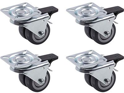 Meister Metafranc 804660 - Rodas duplas (50 mm de diâmetro, 4 unidades, 60 x 60 mm, placa Tpr de rolamento de esferas de 70 kg, rodas de carga pesada, rodas para móveis, cor gura Ris)